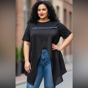 Elegant Black Short Sleeve Women's Top Plus Size 2X